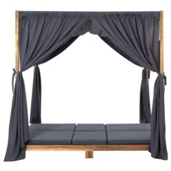 Chaise Longue Double Avec Rideaux Et Coussins Bois D'acacia 2 -Mobilier De Jardin chaise longue double avec rideaux et coussins bois d acacia 3666722894784 936013