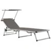 Chaise Longue Pliable Avec Auvent Aluminium Et Textilène Gris -Mobilier De Jardin chaise longue pliable avec auvent aluminium et textilene gris 3666722327190 978304