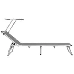 Chaise Longue Pliable Avec Auvent Aluminium Et Textilène Gris -Mobilier De Jardin chaise longue pliable avec auvent aluminium et textilene gris 3666722327190 978306