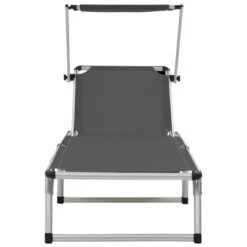 Chaise Longue Pliable Avec Auvent Aluminium Et Textilène Gris -Mobilier De Jardin chaise longue pliable avec auvent aluminium et textilene gris 3666722327190 978307