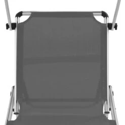 Chaise Longue Pliable Avec Auvent Aluminium Et Textilène Gris -Mobilier De Jardin chaise longue pliable avec auvent aluminium et textilene gris 3666722327190 978310