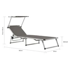 Chaise Longue Pliable Avec Auvent Aluminium Et Textilène Gris -Mobilier De Jardin chaise longue pliable avec auvent aluminium et textilene gris 3666722327190 978313