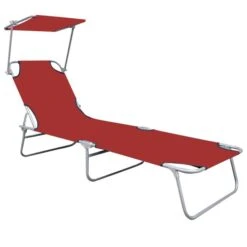 Chaise Longue Pliable Avec Auvent Rouge Aluminium -Mobilier De Jardin chaise longue pliable avec auvent rouge aluminium 3666722527699 554727