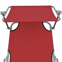 Chaise Longue Pliable Avec Auvent Rouge Aluminium -Mobilier De Jardin chaise longue pliable avec auvent rouge aluminium 3666722527699 554731