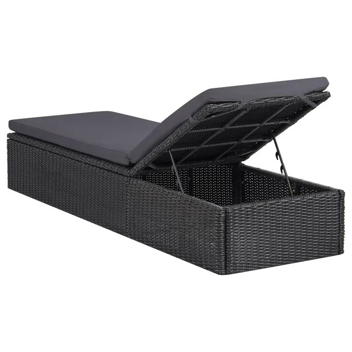 Chaise Longue Résine Tressée Noir Et Gris Foncé 6 Chaise Longue Résine Tressée Noir Et Gris Foncé – Image 4