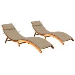 Nouvelles versions 1 Chaises Longues 2 Pcs Avec Coussins Bois D'acacia Solide 22