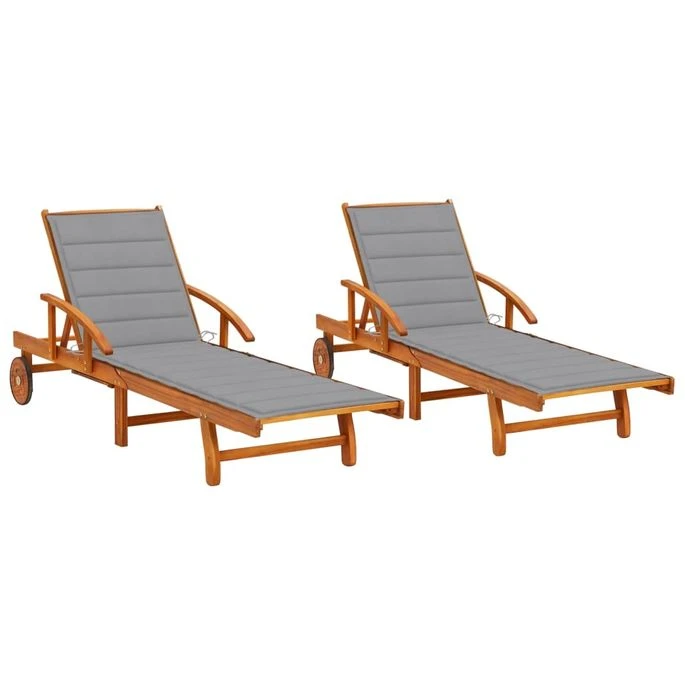Chaises Longues 2 Pcs Avec Coussins Bois D'acacia Solide 3 Chaises Longues 2 Pcs Avec Coussins Bois D'acacia Solide