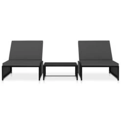 Chaises Longues 2 Pcs Avec Table Résine Tressée Noir 2 -Mobilier De Jardin chaises longues 2 pcs avec table resine tressee noir 3666722526562 556301
