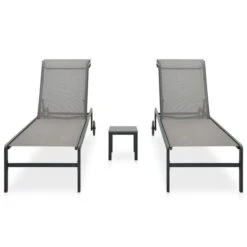Chaises Longues 2 Pcs Avec Table Textilène Et Acier -Mobilier De Jardin chaises longues 2 pcs avec table textilene et acier 3666722527989 554446