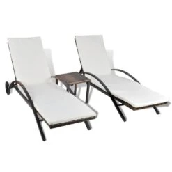 Chaises Longues Avec Table Résine Tressée Marron 2 -Mobilier De Jardin chaises longues avec table resine tressee marron 3666722330169 974474