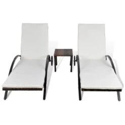 Chaises Longues Avec Table Résine Tressée Marron 2 -Mobilier De Jardin chaises longues avec table resine tressee marron 3666722330169 974475