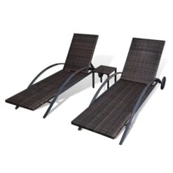 Chaises Longues Avec Table Résine Tressée Marron 2 -Mobilier De Jardin chaises longues avec table resine tressee marron 3666722330169 974478
