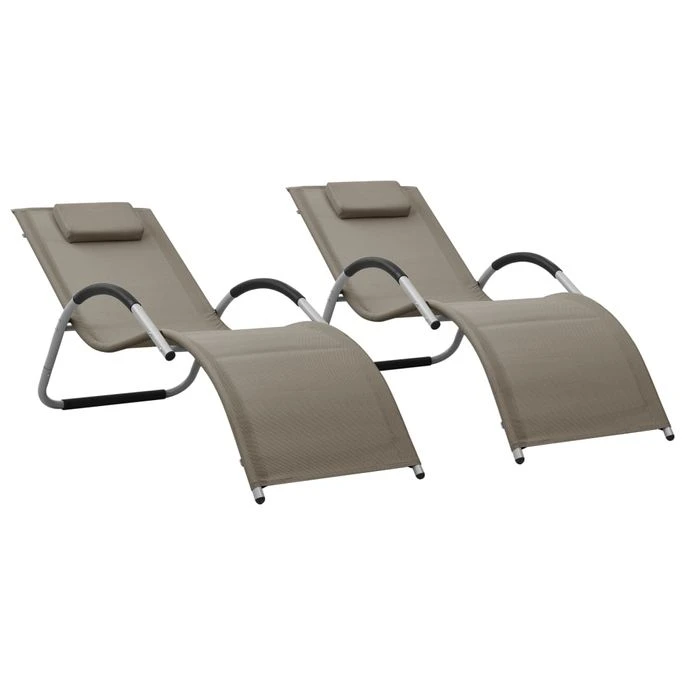 Chaises Longues Textilène 2 Pcs Taupe Et Gris 3 Chaises Longues Textilène 2 Pcs Taupe Et Gris