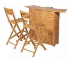 Comptoir De Bar Et 4 Chaises Hautes Teck Massif Clair Aqual