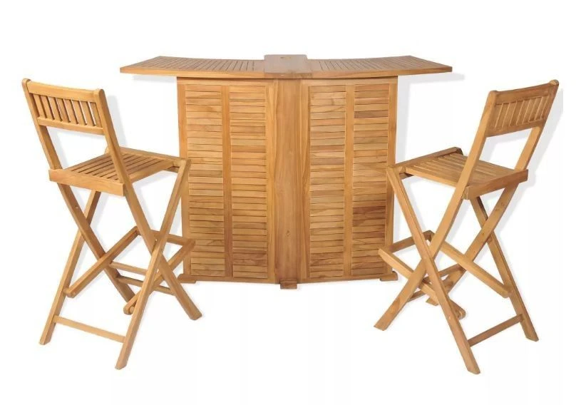 Comptoir De Bar Et 4 Chaises Hautes Teck Massif Clair Aqual 6 Comptoir De Bar Et 4 Chaises Hautes Teck Massif Clair Aqual – Image 4