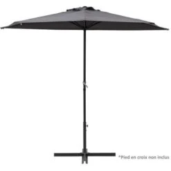 Demi-parasol - 266 X 135 X H.238 Cm - Avec Manivelle - Structure Acier - Toile Déperlante En Polyester 180g/m2 - Gris