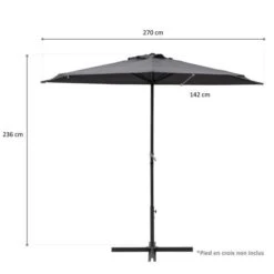 Demi-parasol - 266 X 135 X H.238 Cm - Avec Manivelle - Structure Acier - Toile Déperlante En Polyester 180g/m2 - Gris -Mobilier De Jardin demi parasol 266 x 135 x h 238 cm avec manivelle structure acier toile deperlante en polyester 180g m2 gris 3612401827819 1326567