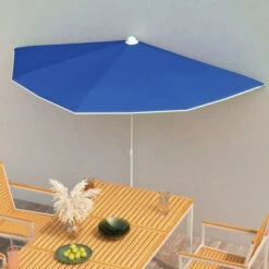 Demi-parasol De Jardin Avec Mât 180x90 Cm Bleu Azuré