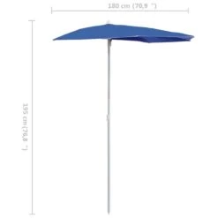 Demi-parasol De Jardin Avec Mât 180x90 Cm Bleu Azuré -Mobilier De Jardin demi parasol de jardin avec mat 180x90 cm bleu azure 3666722351959 946990