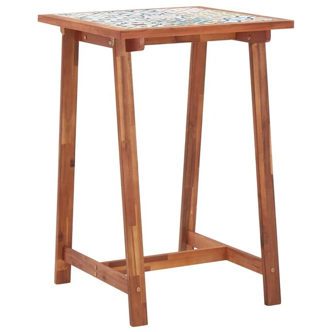 Ensemble De Bar D'extérieur 3 Pcs Carreau Mosaïque Et Acacia 5 Ensemble De Bar D'extérieur 3 Pcs Carreau Mosaïque Et Acacia – Image 3