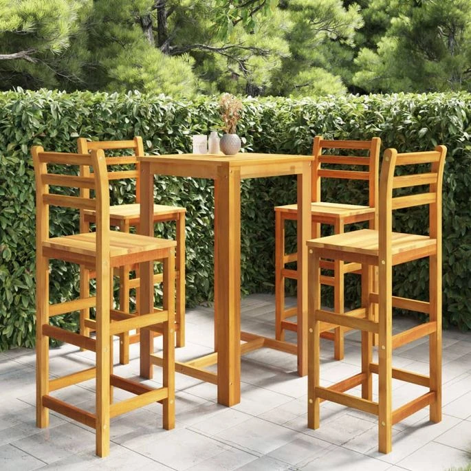 Ensemble De Bar De Jardin 5 Pcs Bois D'acacia Solide 4 Ensemble De Bar De Jardin 5 Pcs Bois D'acacia Solide – Image 2