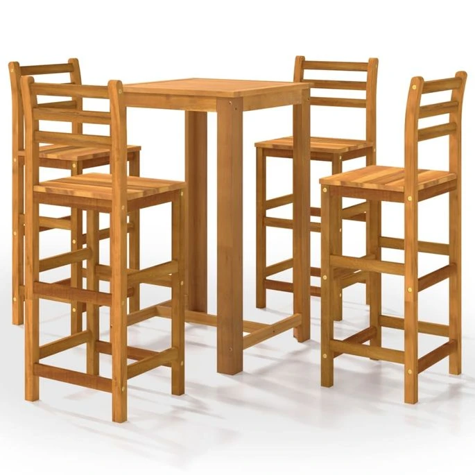Ensemble De Bar De Jardin 5 Pcs Bois D'acacia Solide 3 Ensemble De Bar De Jardin 5 Pcs Bois D'acacia Solide