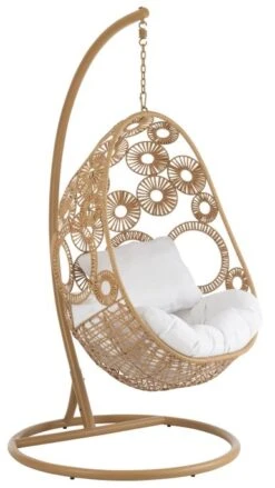 Fauteuil Suspendu Avec Coussins Aluminium Et Roseau Beige Ila