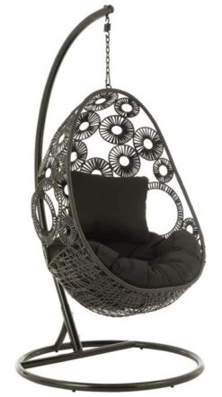 Fauteuil Suspendu Avec Coussins Métal Et Roseau Noir Bula