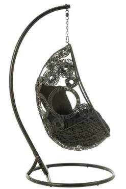 Fauteuil Suspendu Avec Coussins Métal Et Roseau Noir Bula -Mobilier De Jardin fauteuil suspendu avec coussins metal et roseau noir bula 5400924207267 1336064