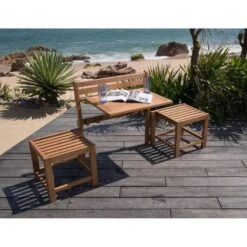 FINLANDEK - Banc Convertible Avec Plateau En Eucalyptus - RAUHA