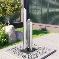Fontaine De Jardin Argenté 48x34x123 Cm Acier Inoxydable