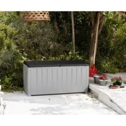 KETER Coffre De Jardin Avec Assise 340L - Gris Et Anthracite -Mobilier De Jardin keter coffre de jardin avec assise 340l gris et anthracite 7290103666125 597533