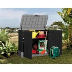 KETER Coffre De Rangement Extérieur Multifonctions En Résine - 845 L - 130x74x110 Cm - Gris Et Noir -Mobilier De Jardin keter coffre de rangement exterieur multifonctions en resine 845 l 130x74x110 cm gris et noir 7290103662011 515653
