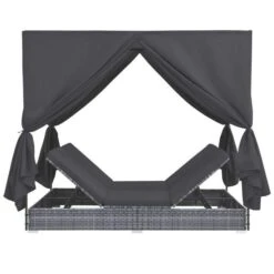 Lit De Jardin à Baldaquin Polyester Et Résine Tressée Gris Uvo -Mobilier De Jardin lit de jardin a baldaquin polyester et resine tressee gris uvo 3666722558327 386073