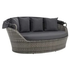 Lit De Jardin Avec Auvent Résine Tressée Et Polyester Gris Uvo -Mobilier De Jardin lit de jardin avec auvent resine tressee et polyester gris uvo 8718475616474 384066