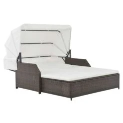 Lit De Jardin Avec Auvent Résine Tressée Marron Et Blanc Imia