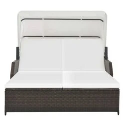 Lit De Jardin Avec Auvent Résine Tressée Marron Et Blanc Imia -Mobilier De Jardin lit de jardin avec auvent resine tressee marron et blanc imia 3666722558815 385541