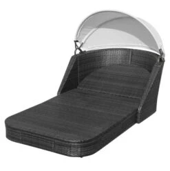 Lit De Jardin Avec Auvent Tissu Blanc Et Résine Noire Anki -Mobilier De Jardin lit de jardin avec auvent tissu blanc et resine noire anki 3666722555906 388119