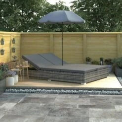 Lit De Jardin Avec Parasol Polyester Et Résine Tressée Gris Uvo -Mobilier De Jardin lit de jardin avec parasol polyester et resine tressee gris uvo 3666722555609 388323