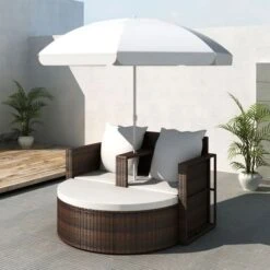 Lit De Jardin Avec Parasol Résine Tressée Marron Uvo -Mobilier De Jardin lit de jardin avec parasol resine tressee marron uvo 3666722560023 384466