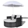 Lit De Jardin Avec Parasol Résine Tressée Noire Uvo -Mobilier De Jardin lit de jardin avec parasol resine tressee noire uvo 3666722560030 384460