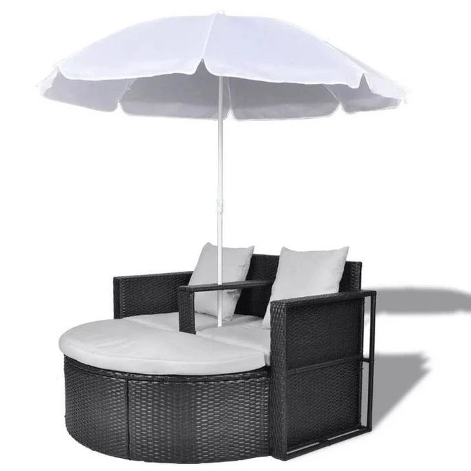 Lit De Jardin Avec Parasol Résine Tressée Noire Uvo 3 Lit De Jardin Avec Parasol Résine Tressée Noire Uvo