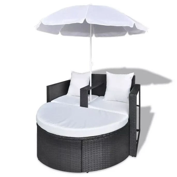 Lit De Jardin Avec Parasol Résine Tressée Noire Uvo 4 Lit De Jardin Avec Parasol Résine Tressée Noire Uvo – Image 2