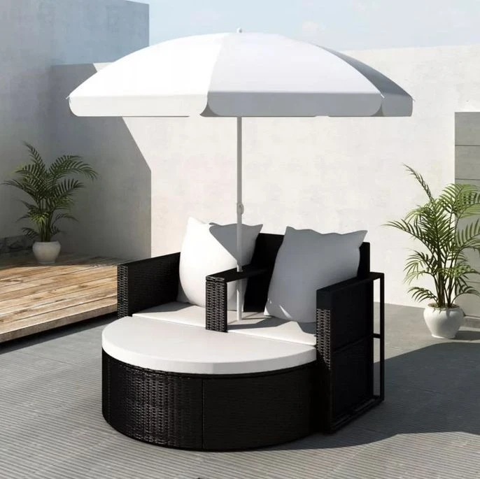 Lit De Jardin Avec Parasol Résine Tressée Noire Uvo 6 Lit De Jardin Avec Parasol Résine Tressée Noire Uvo – Image 4
