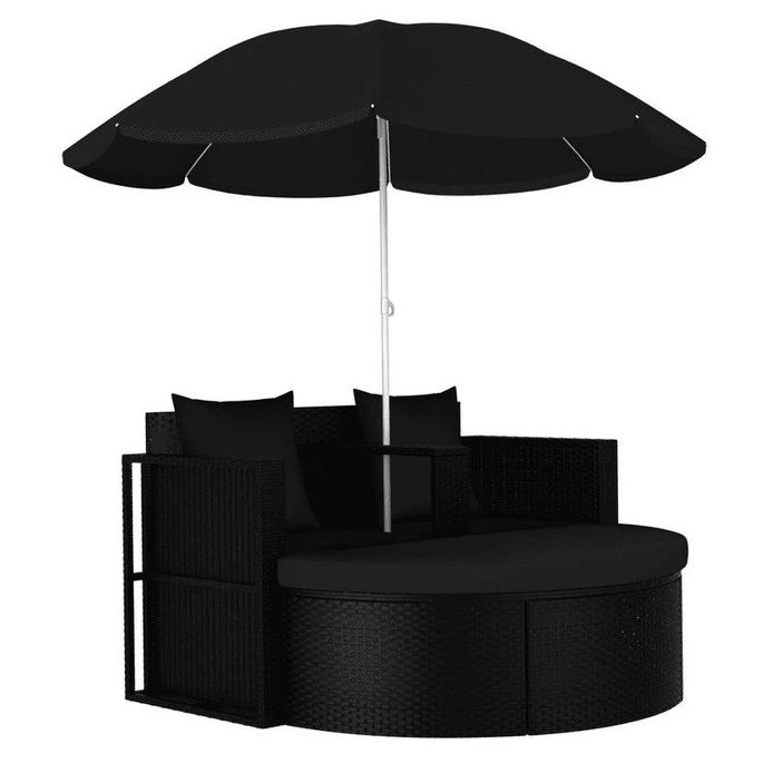 Lit De Jardin Avec Parasol Tissu Et Résine Tressée Noire Uvo 3 Lit De Jardin Avec Parasol Tissu Et Résine Tressée Noire Uvo