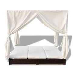 Lit De Jardin Avec Rideaux Résine Marron Et Tissu Blanc Uvo -Mobilier De Jardin lit de jardin avec rideaux resine marron et tissu blanc uvo 3666722560597 383909