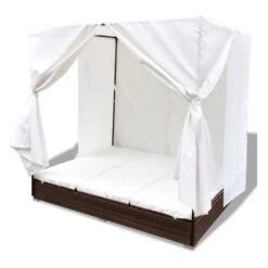 Lit De Jardin Avec Rideaux Résine Marron Et Tissu Blanc Uvo -Mobilier De Jardin lit de jardin avec rideaux resine marron et tissu blanc uvo 3666722560597 383910