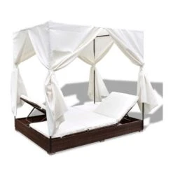 Lit De Jardin Avec Rideaux Résine Marron Et Tissu Blanc Uvo -Mobilier De Jardin lit de jardin avec rideaux resine marron et tissu blanc uvo 3666722560597 383912