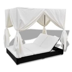 Lit De Jardin Avec Rideaux Résine Noire Et Tissu Blanc Uvo -Mobilier De Jardin lit de jardin avec rideaux resine noire et tissu blanc uvo 3666722560580 383921