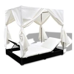 Lit De Jardin Avec Rideaux Résine Noire Et Tissu Blanc Uvo -Mobilier De Jardin lit de jardin avec rideaux resine noire et tissu blanc uvo 3666722560580 383922
